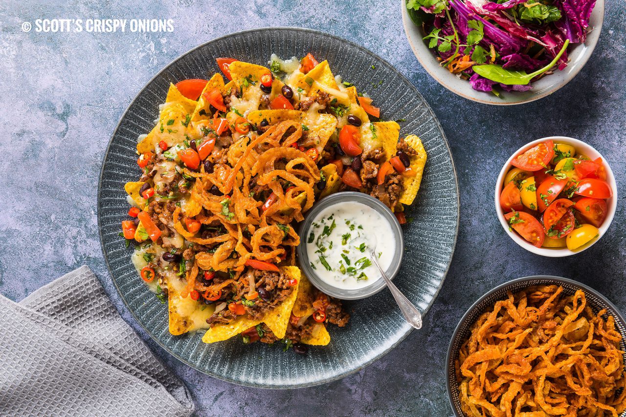 Crispy Onion And Chilli Beef Nachos - Scotts Crispy Onions